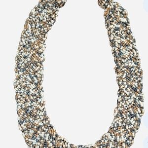 Elegant Braided Beaded Necklace - Black, White, Tan